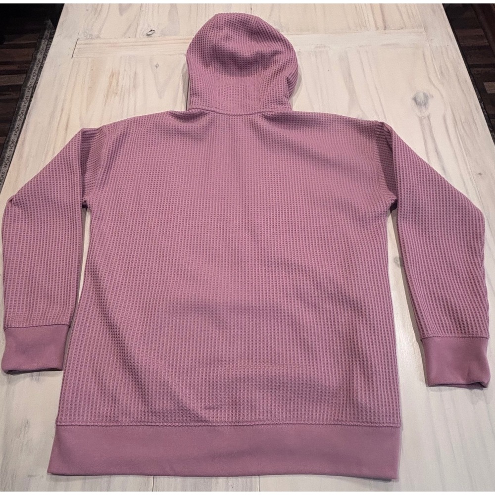 LL Bean Womens Large Mauve Waffle Knit Full Zip Hoodie Thermal Jacket 517785 - Picture 11 of 12